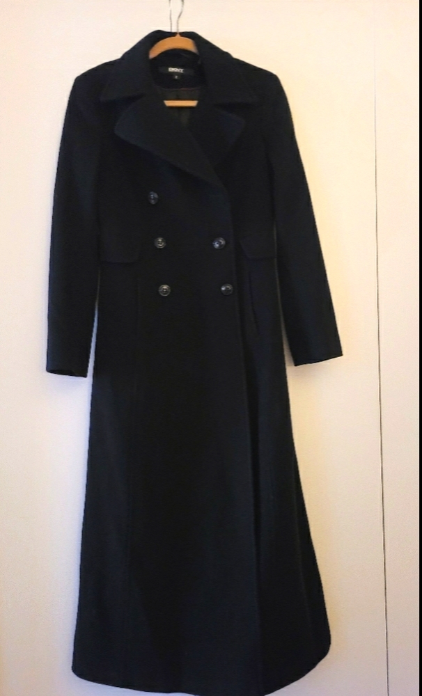 DKNY long black wool coat
